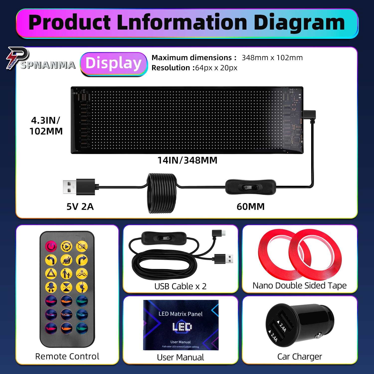 2-Pack Devil Eyes LED Display for Car Windshield, 14"×4.3" Programmable LED Matrix Panel, Flexible Waterproof Sign for Sedan/SUV/Truck – Bluetooth App/USB Powered