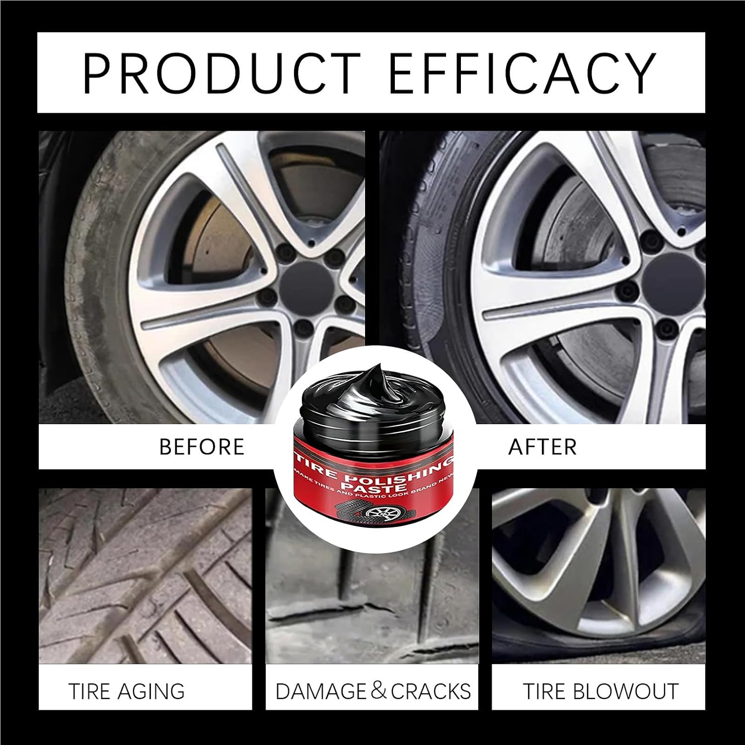 Tire Polishing Paste, 30g Black Car Tire Polishing Wax, Tire Shine, Deep Black Shine, Trim Restorer with Conditioning Formula, Water Resistant Coating for Seats Dashboards Trucks Motorcycles Sedan SUV