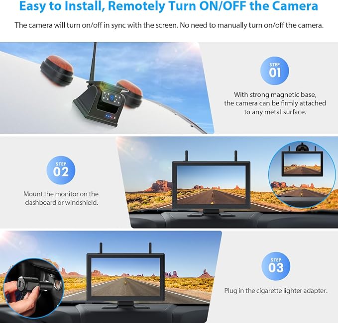 10.1" Magnetic Solar Wireless Backup Camera System, HD1080P Loop Recording 10.1 - Image 2