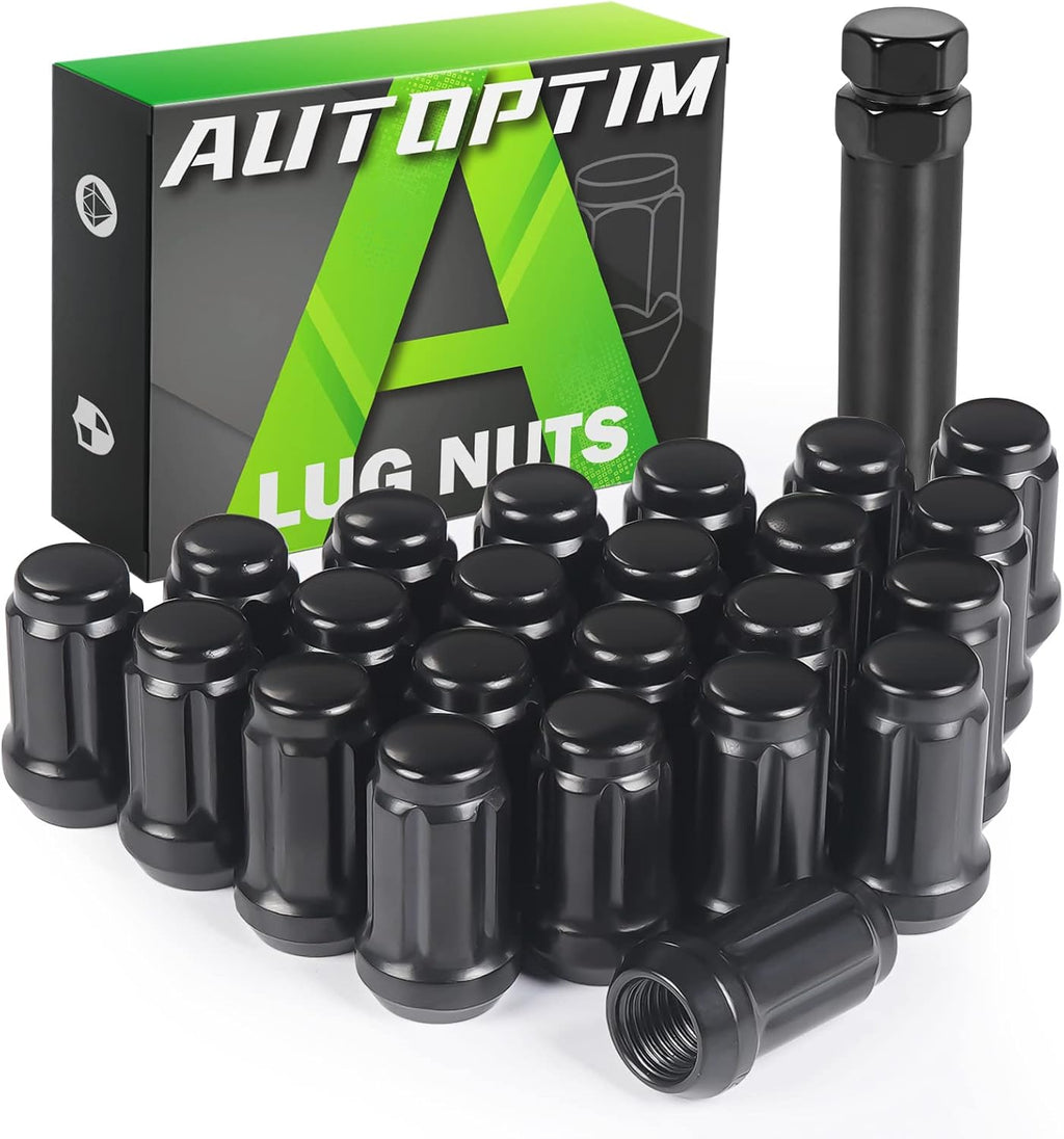 AUTOPTIM 1/2-20 23PCS Lug Nuts - Replacement for 1987-2018 Jeep Wrangler JK, 2002-2012 Liberty, 1993-2010 Grand Cherokee Aftermarket Wheel, 17mm Hex, Black Closed End Short Nuts with Socket Key