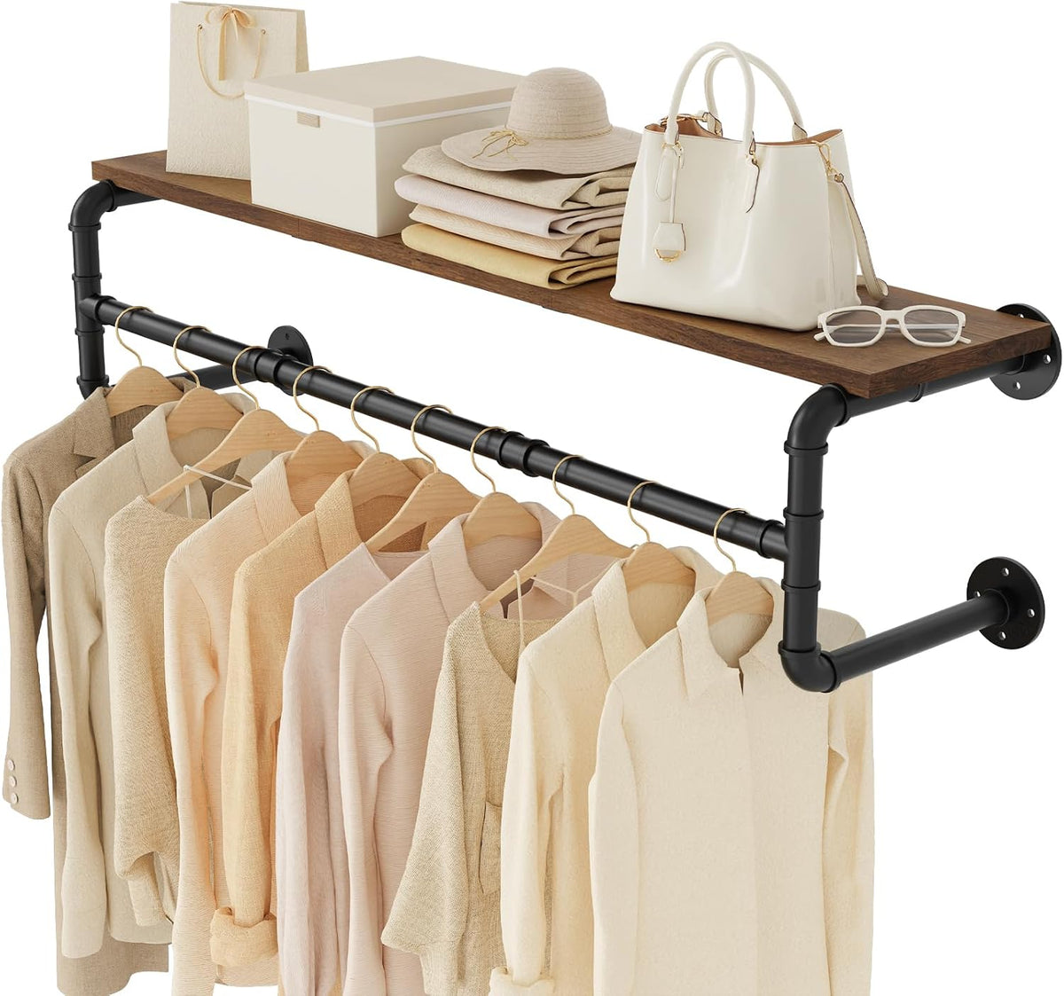 yawinhe industrial pipe clothing rack with shelves,closet rod,rustic, main product view