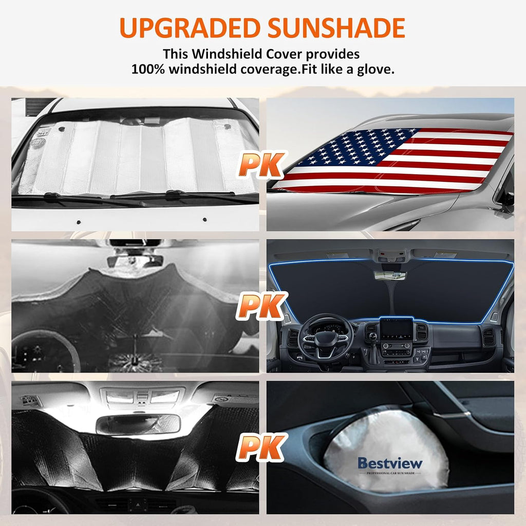 American Flag Windshield Sun Shade for 2016-2021 Honda Civic：Bestview Foldable Front Window Sunshade, Sun Visor Protector Block UV Rays & Heat Reflector, Keep Your Car Cooler, Includes Storage Bag