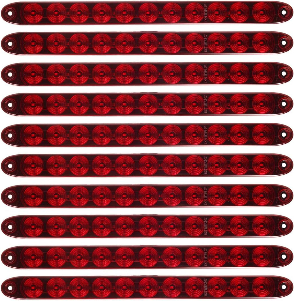 Partsam 10Pcs Red 15 Inch 11 LED Trailer Tail Light Bar Sealed Stop Turn Tail Park Third 3rd Brake Light Bar Trailer Center Light Bar for 80" or Wider Trailers DOT Certified and IP67 Submersible