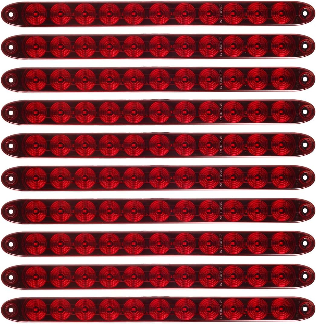 Partsam 10Pcs Red 15 Inch 11 LED Trailer Tail Light Bar Sealed Stop Turn Tail Park Third 3rd Brake Light Bar Trailer Center Light Bar for 80" or Wider Trailers DOT Certified and IP67 Submersible