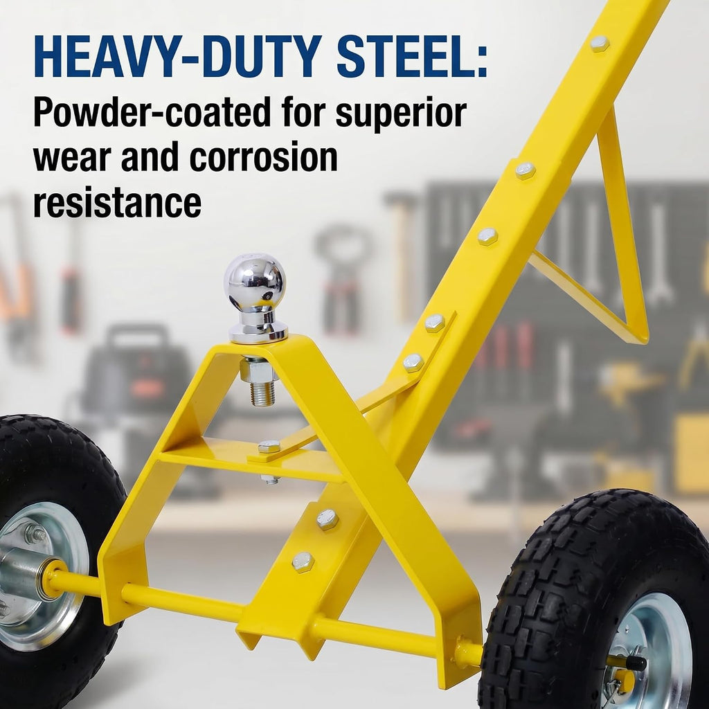 Yellow Heavy-Duty Steel Trailer Dolly with 10-Inch Pneumatic Tires, 600 lb Tongue Weight Capacity for Boat, Utility, and Jet Ski Trailers