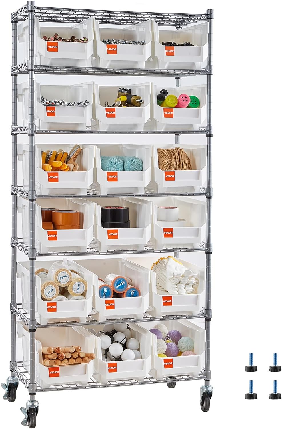 vevor 7-tier rolling bin storage rack, 18 organizer, main product view