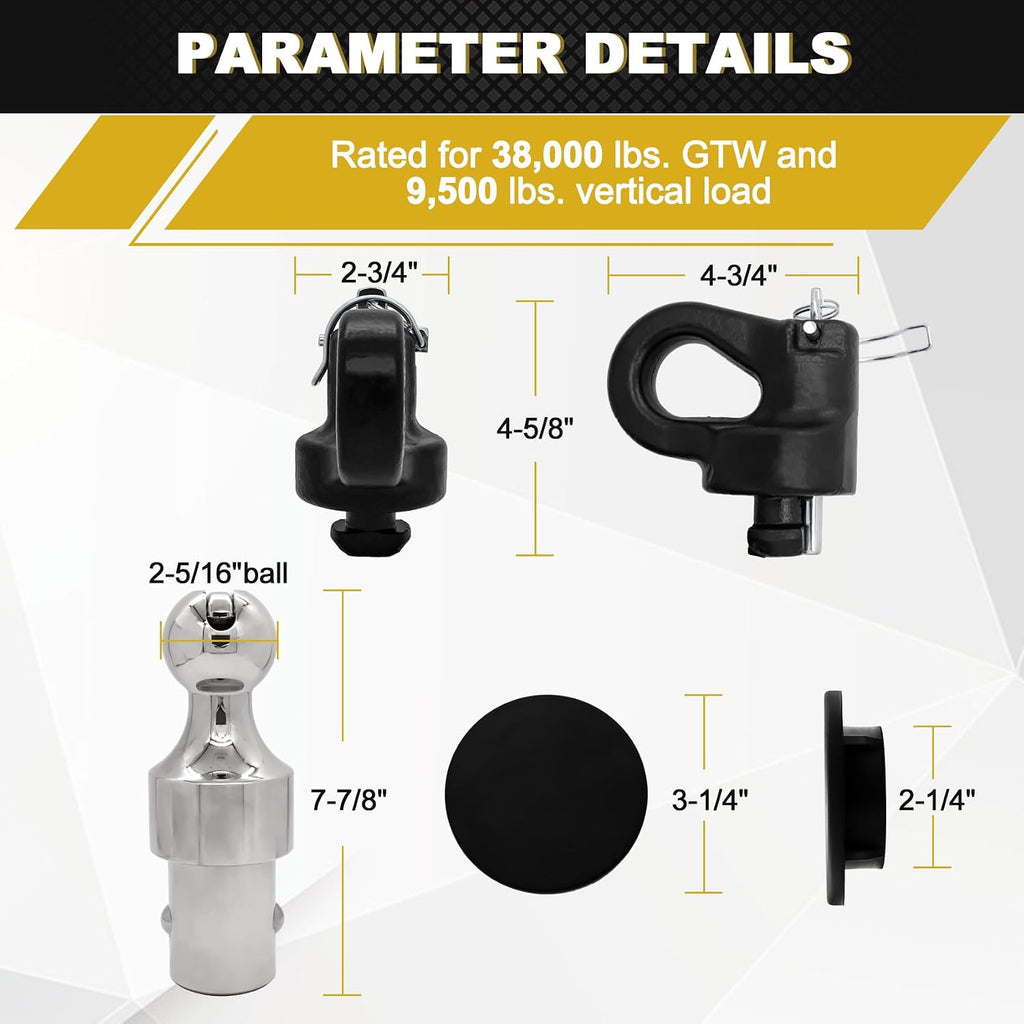 60692, Puck System Gooseneck Hitch Ball Kit, Compatible with 2013-2026 Ford F250 F350 F450, 2016-2026 Chevrolet Silverado, GMC Sierra & Nissan Titan XD, 38000 lbs GTW/ 9500 lbs VTW, 2-5/16 Inch Ball