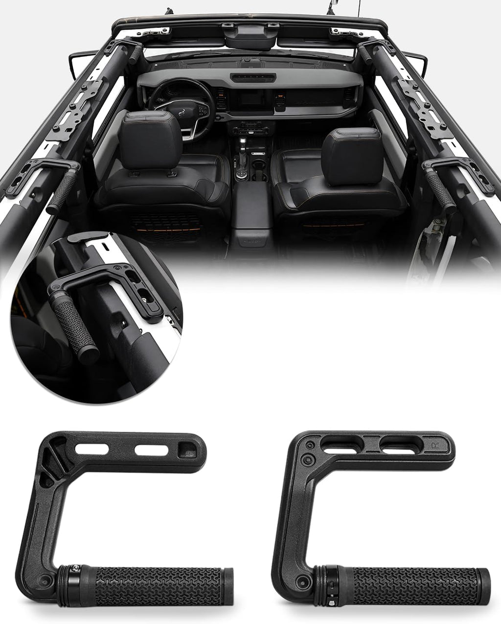 JROAD Bronco Aluminum Grab Handles Roll Bar Non-Slip Grip HandlesCompatible with Ford Bronco 2021-2025 Front Or Rear Seat 4 Door Soft/Hard Top,Bronco Raptor Interior Accessories （2PCS/Black）