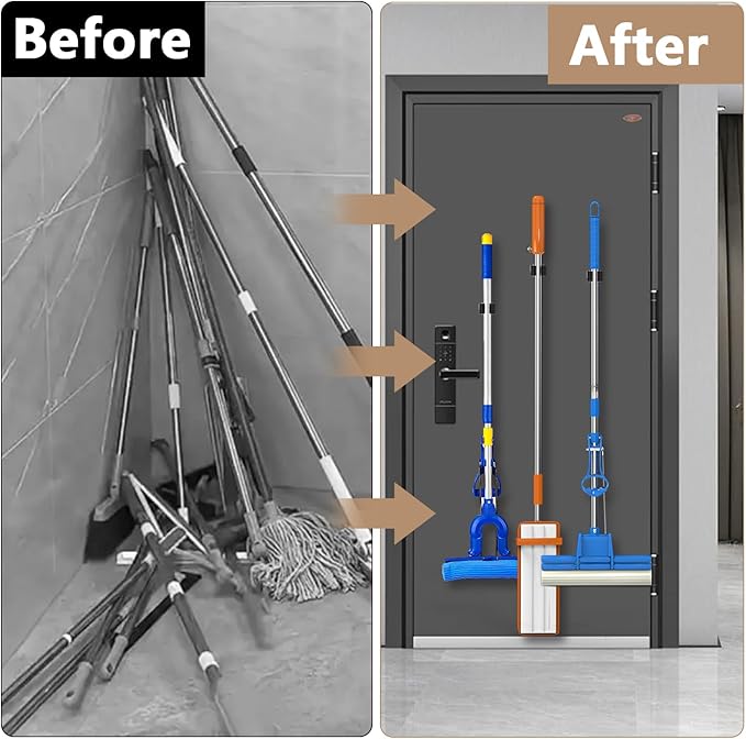 3-H Magnetic Broom Holder with Strong Magnetic Hook 4 Pack, Broom Holder Wall - Image 5