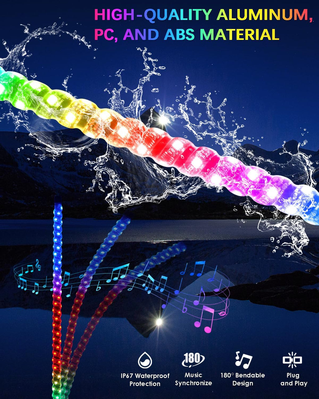 Tavaray 6FT Tripled Brighter LED Whip Lights 2-Pack with Spring Base, App & Remote Control Spiral Chasing Lighted Whips, Waterproof Off-Road Flag Lights for UTV ATV SXS