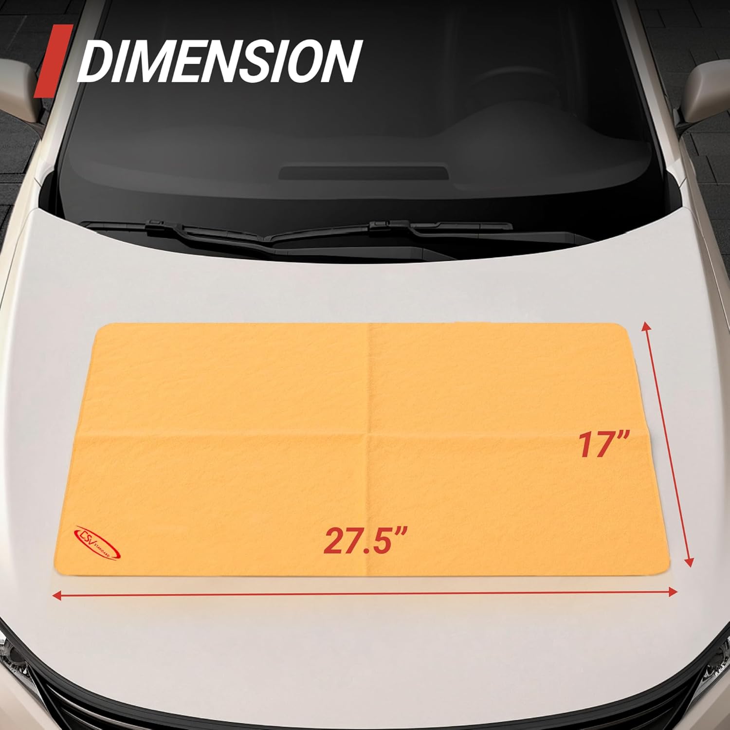 DSV Standard Premium Car Chamois Drying Towel, Drying Super Absorbent Chamois Cloth for Car Wash, Spotless & Scratch and Lint Free Shine, Shammy Towel for Car– 27.5 X 17 inches, 1 - Pack