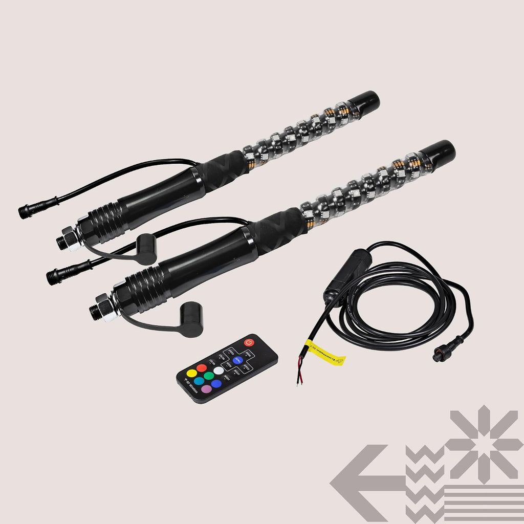 True Mods 2pc 1ft Spiral RGB LED Whip Light for UTV ATV [RF Wireless Remote] Waterproof LED Lighted Whip CB Antenna Pole Stick for RZR Can-Am Polaris SxS 4x4 Quad Dune Buggy 4 Wheeler Accessories