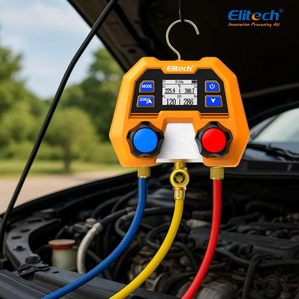 elitech hvac digital manifold gauge set dmg-2se with, front angle view