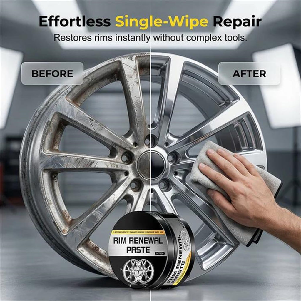 Rim Renewal Paste Wheel Care & Restoration Paste, Multi-Purpose Wheel Restoration Polish Buffs, Removes Scratches, Fills Scuffs, and Restores a Brilliant, Safe for All Alloys
