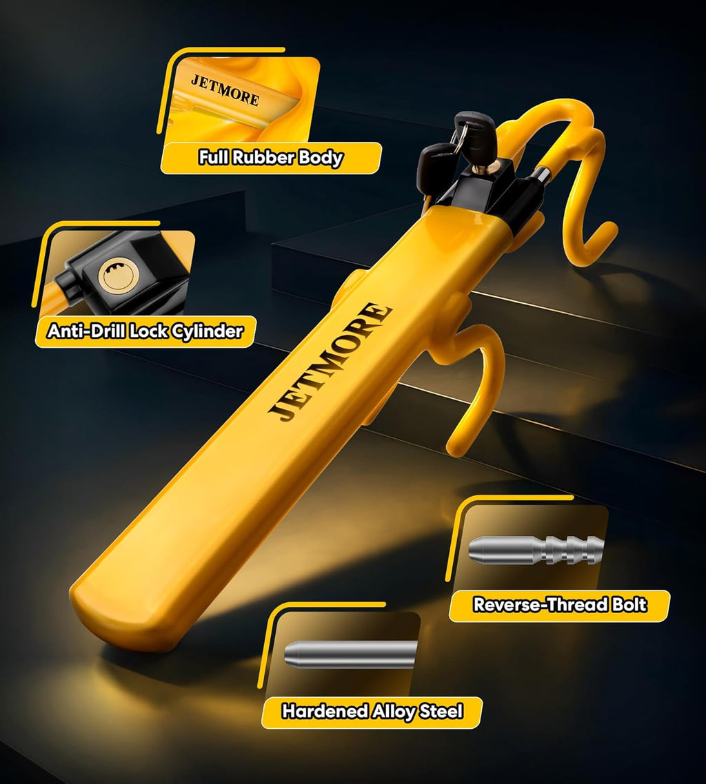 JETMORE Steering Wheel Lock Adjustable Car Anti Theft Device Reinforced Steel Lock with Double Hook Design Car Locks with Keys Heavy Duty Lock for Cars Trucks SUVs Car Accessories Wheel Lock