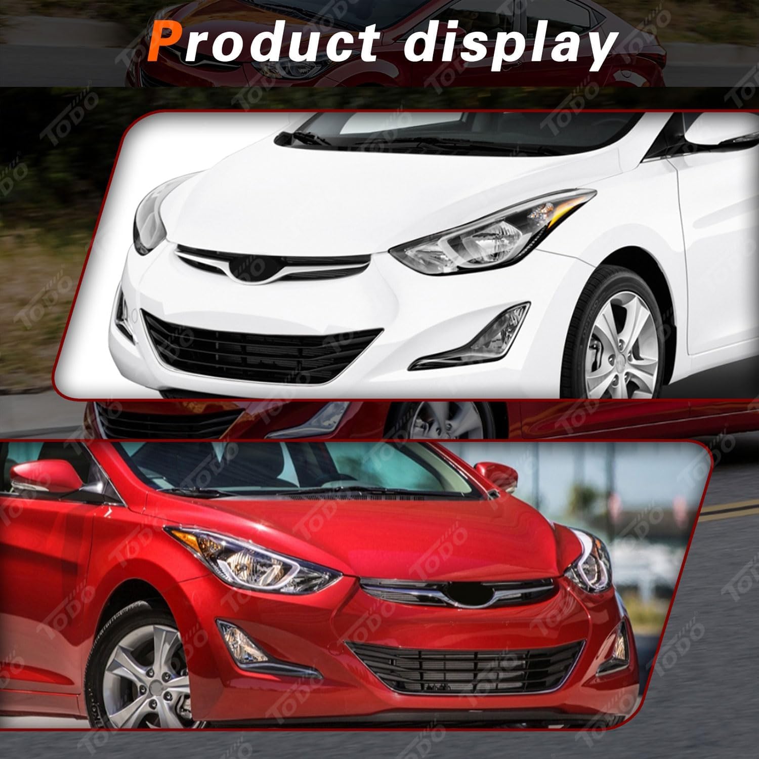 TODO Headlights Assembly Compatible with 2014 2015 2016 Hyundai Elantra, USA-BUILT Head Light Replacement with Bulbs, 921013Y500 921023Y500 Passenger & Driver Side Pair