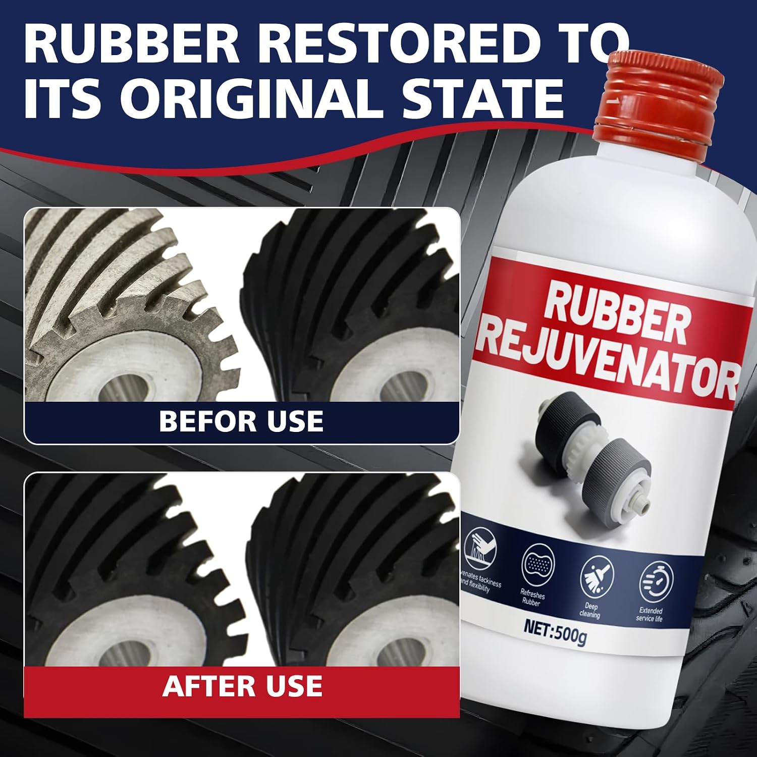 JAOJAO Rubber Rejuvenator, Rubber Conditioner Restorer, 500g | Remodeling Properties, Deep Cleaning, Long-Lasting Effect, for Pressure Plates, Rollers, Belts, Conveyor Belts, Seals