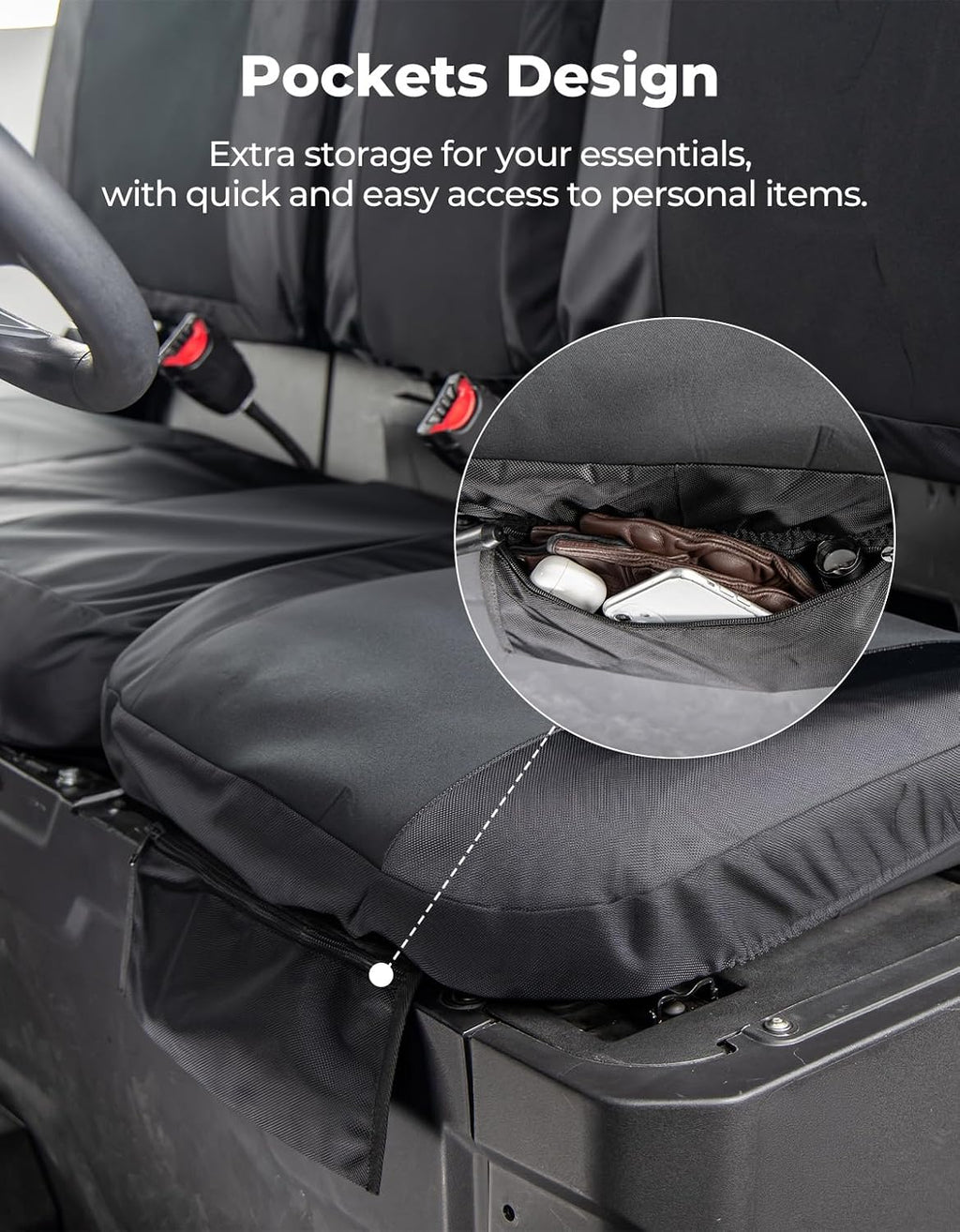 KEMIMOTO 1680D Seat Covers Set Compatible with CFMOTO Uforce 1000 2019-2024/1000 XL 2022-2024 (Front Seats) Oxford Fabric Pet Toenail Proof Water-Resistant Seat Cover Accessories