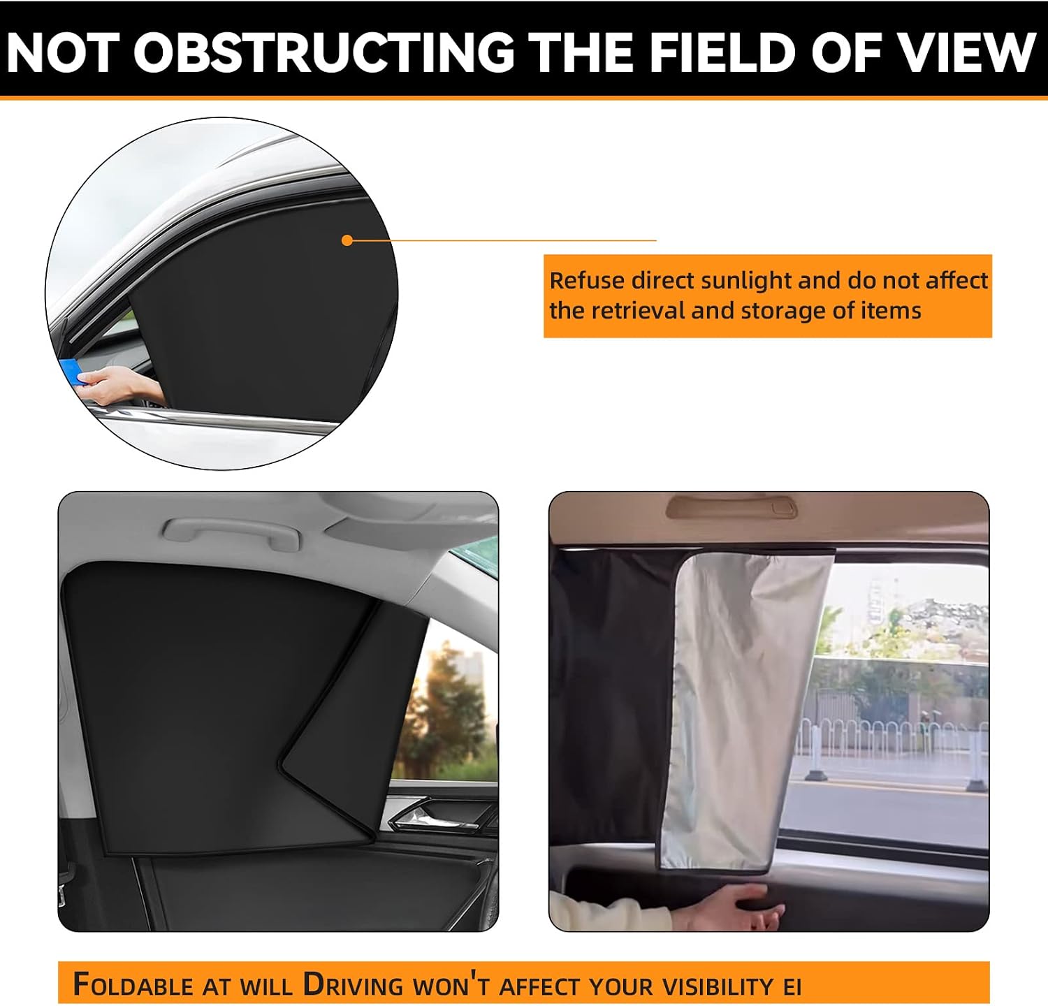 QUICTO Car Window Sun Shades, Universal Interior Accessories - Double-Sided Black (4pcs)