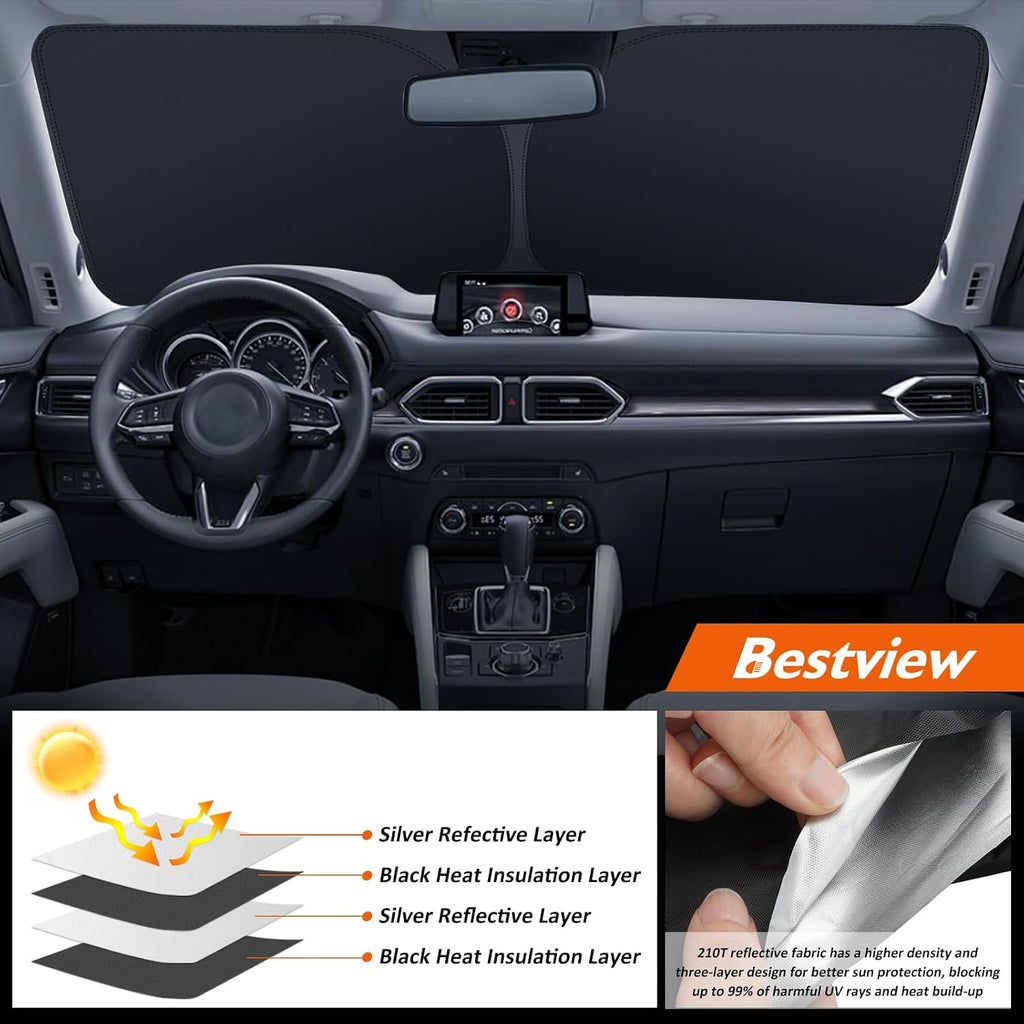 Bestview American Flag Windshield Sunshade for CX-5 2017-2025 Mazda CX5,Custom Fit Foldable Front Window Sunshade Sun Visor Accessories Protector Block UV Rays Heat, Keep Your Car Cooler
