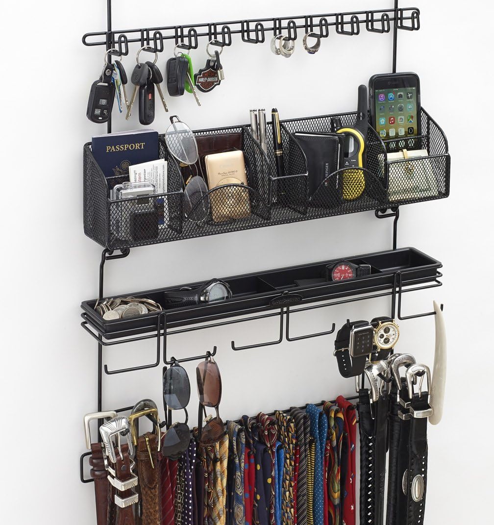 over door/wall tie & belt rack, black, men's, main product view