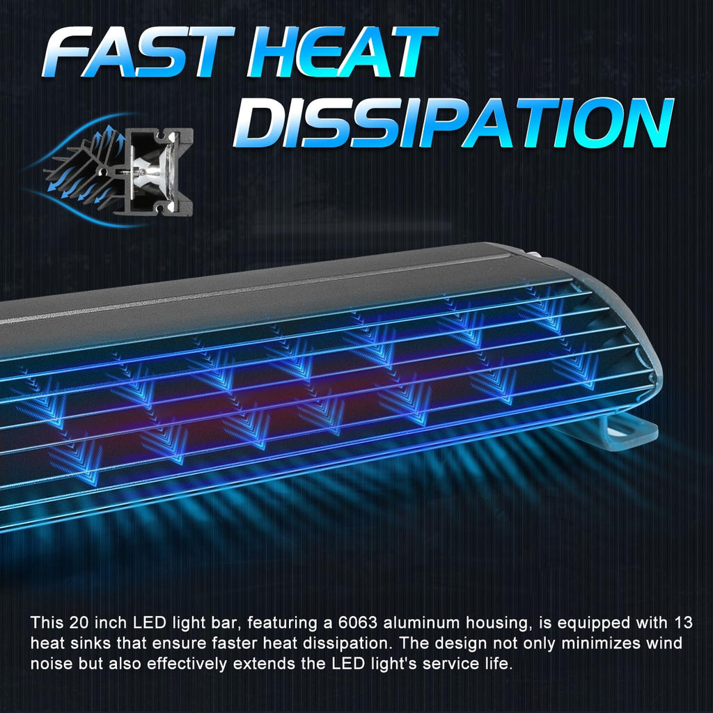 20 inch led light bar, niwaker 100w single showing dimensions