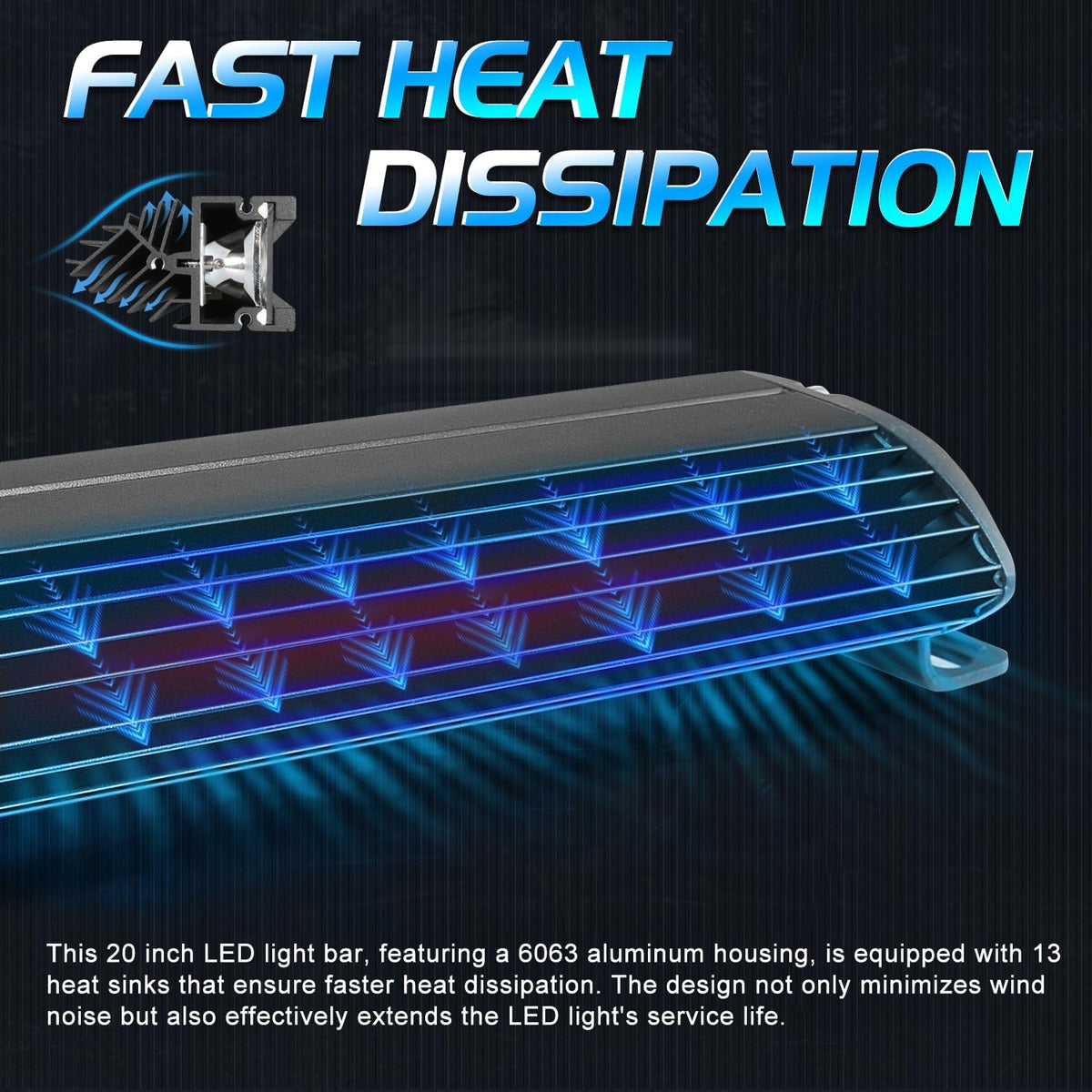 20 inch led light bar, niwaker 100w single showing dimensions