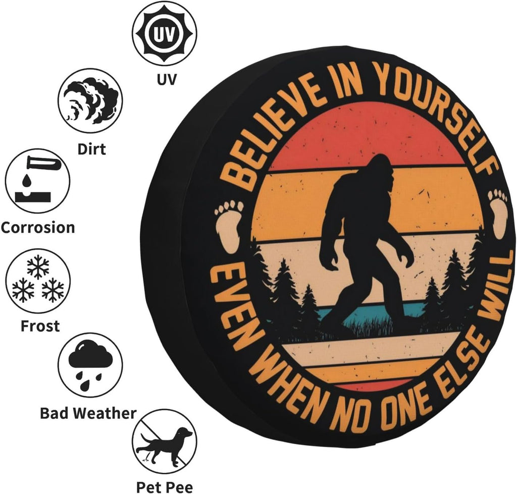 Spare Tire Cover for RV Camper, Bigfoot Sasquatch Tire Cover Protectors, Weatherproof Universal Wheel Cover for RV Travel Trailer Camper Truck 17in