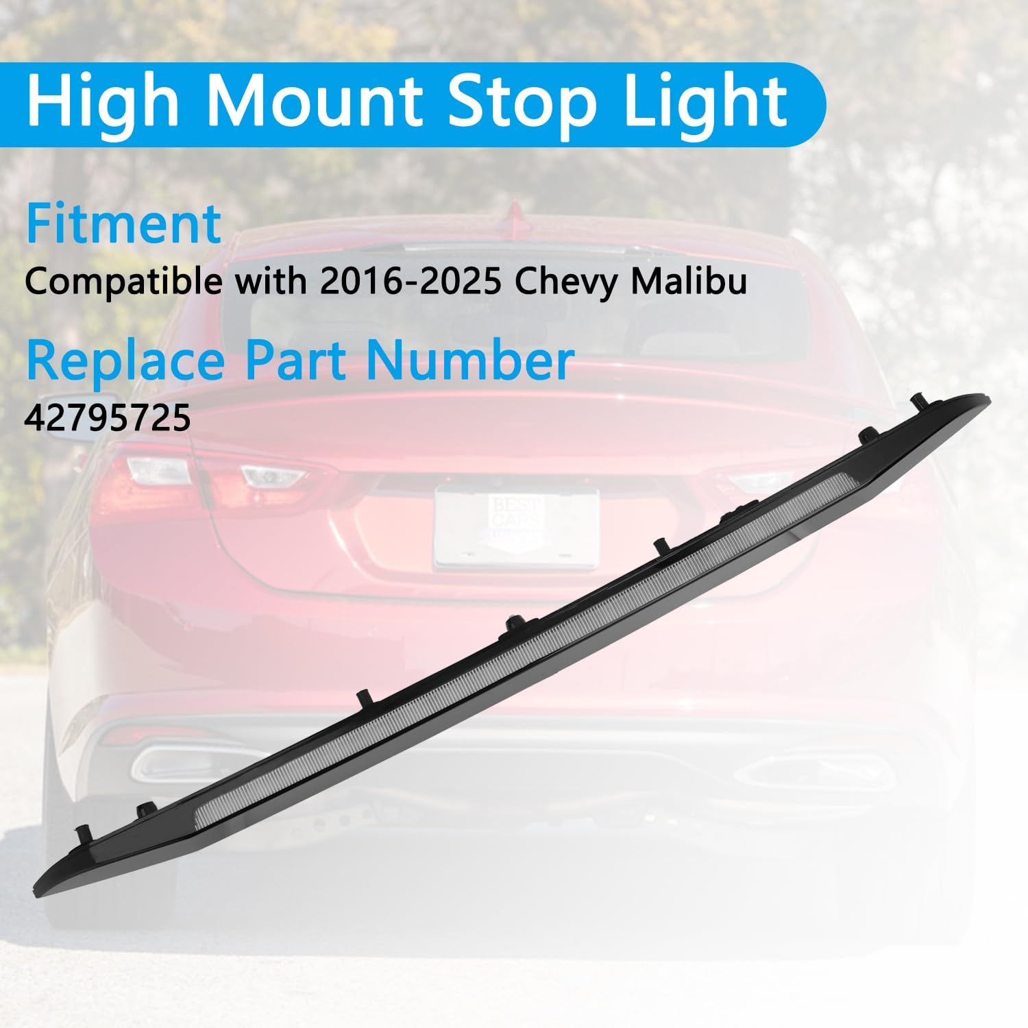 42795725 LED High Mount Stop Light, Compatible with Chevy Malibu 2016-2025 Third Brake Light Rear Center Stop Light Lamp Assembly Replaces# 42795725