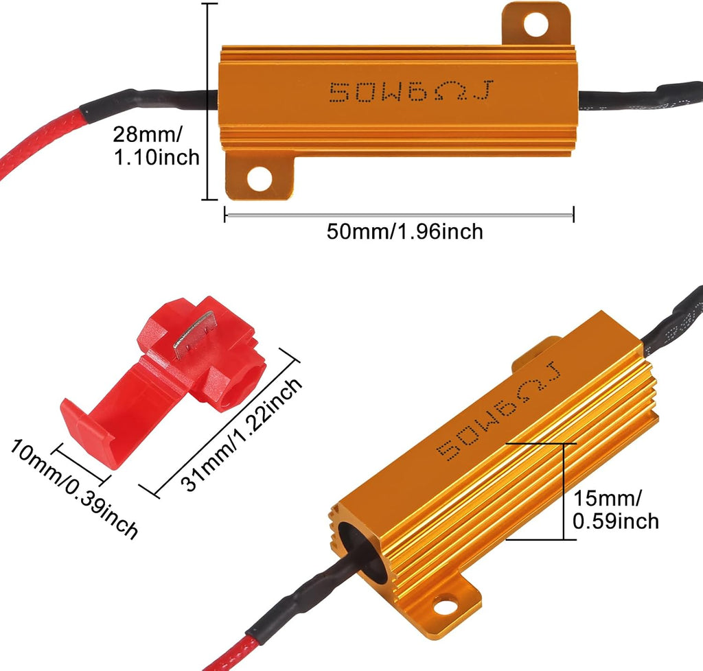 10pcs 50W 6ohm Load Resistors, Fix LED Bulb Fast Hyper Flash Turn Signal Blink Error Code for Flickering LED Turn Signal Light LED License Plate Lights DRL