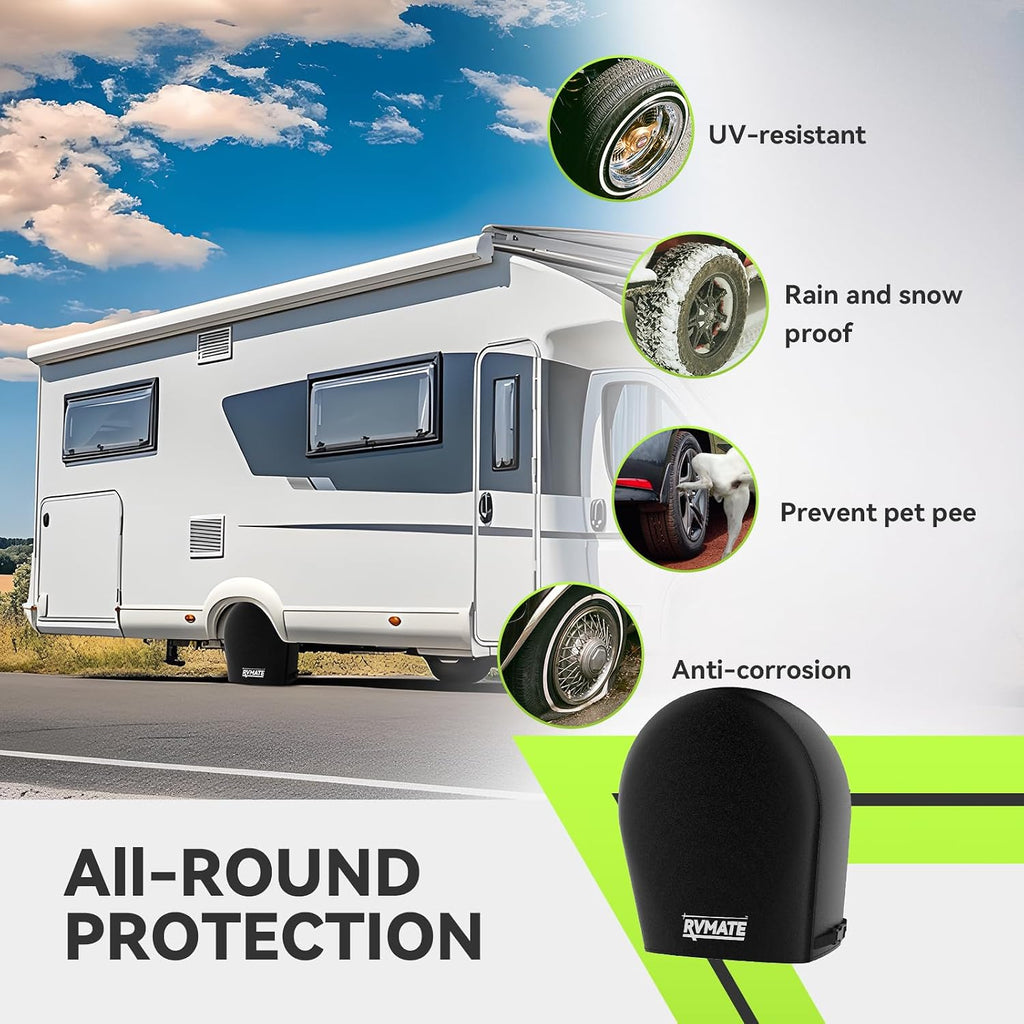 RVMATE RV Tire Covers, Wheel Cover (4 Pack) Fits 27"-29" Diameter Tires, Waterproof Anti-UV Black Tire Covers RV Accessories for Truck/Trailer/Car