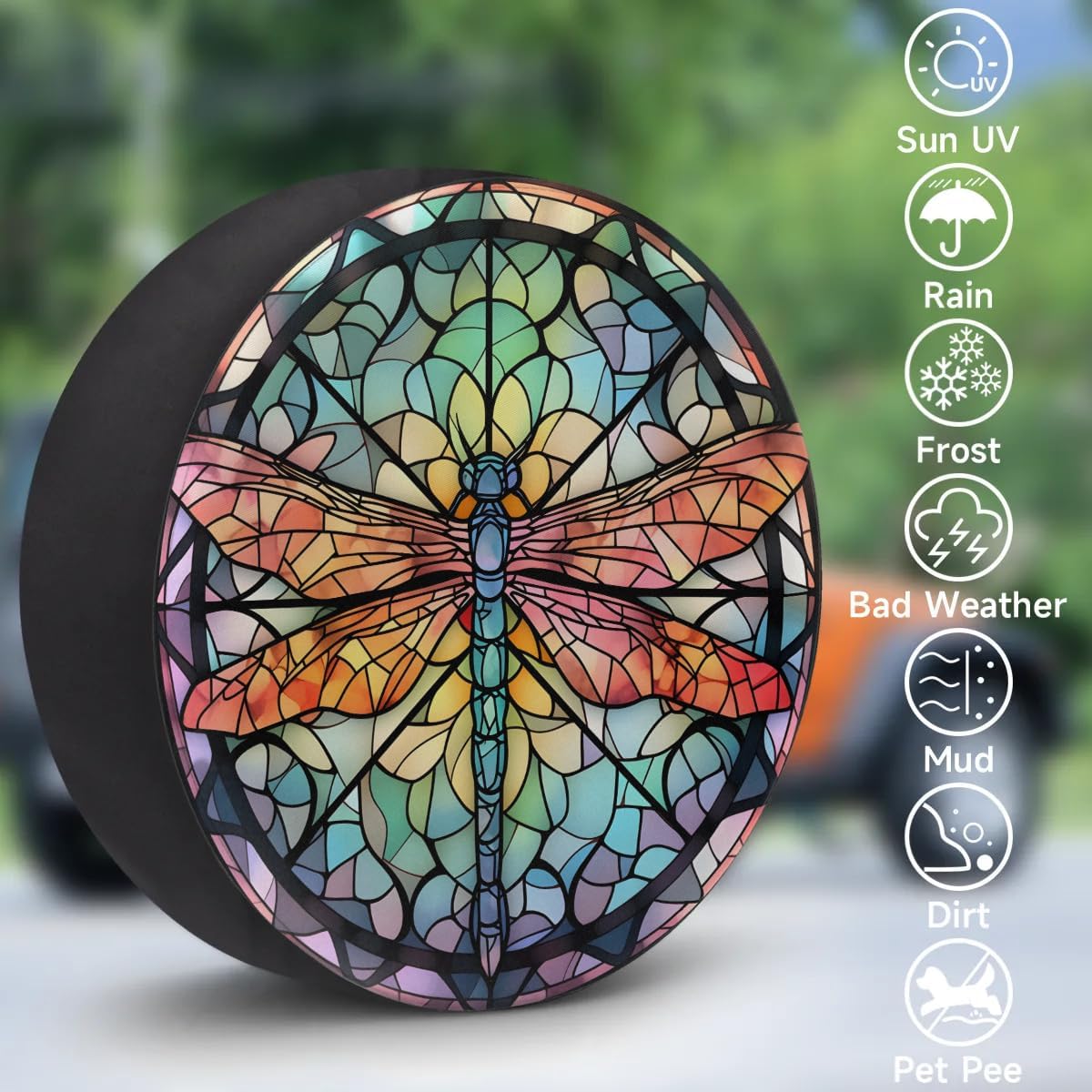 Spare Tire Cover for RV Trailer, Glass Dragonfly Pattern Tire Covers Universal Fit for Travel Trailer Camper Jeep RV SUV Truck Waterproof Wheel Cover (17 inch for Diameter 31” - 33”),A-789