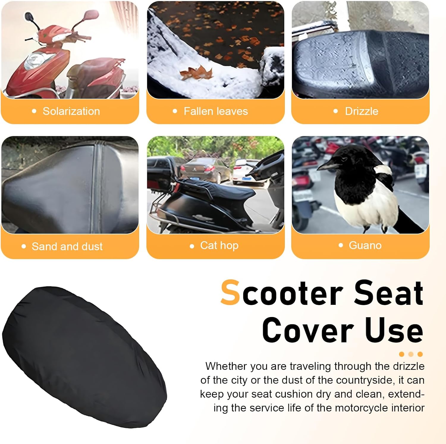 1 PC Motorcycle Seat Cover, 27.6 x 45.3 inches Waterproof Motorcycle Seat Covers, Universal Sunscreen and Heat Insulating Oxford Fabric Seats Cover, for Motorcycles (Black #XXL)