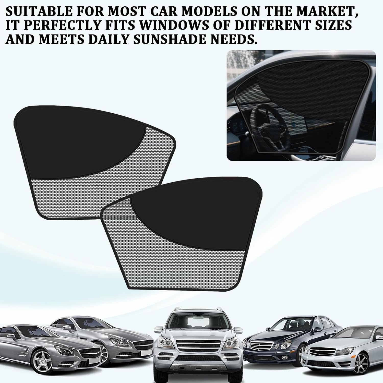 Car Window Sun Shades 2 Pack, Magnetic Double Layer Side Window Covers, Half Blackout & Half See-Through Design, UV Ray Heat Glare Blocker, Car Window Curtains for Driver Passenger, Universal Fit