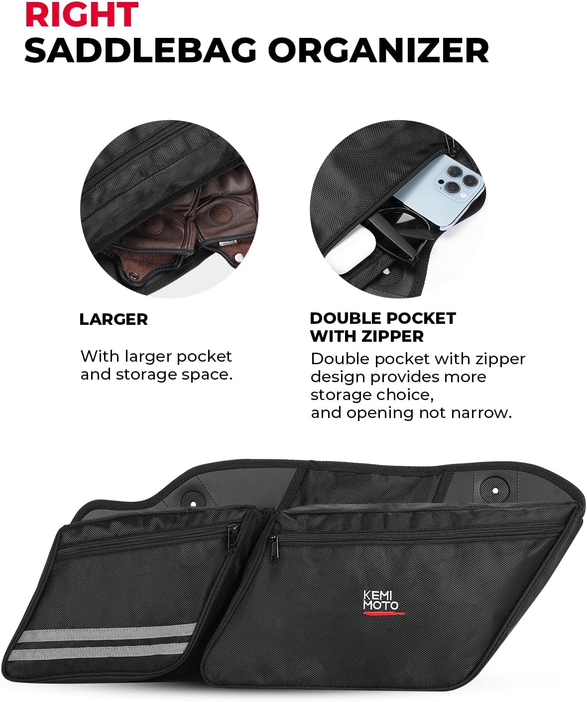 KEMIMOTO Motorcycle Saddlebag Organizers 2 Pack Compatible with Touring Models 2014-2024 2025 Street Glide Road King 2014-2023 Road Glide Black Saddle Bag Liners