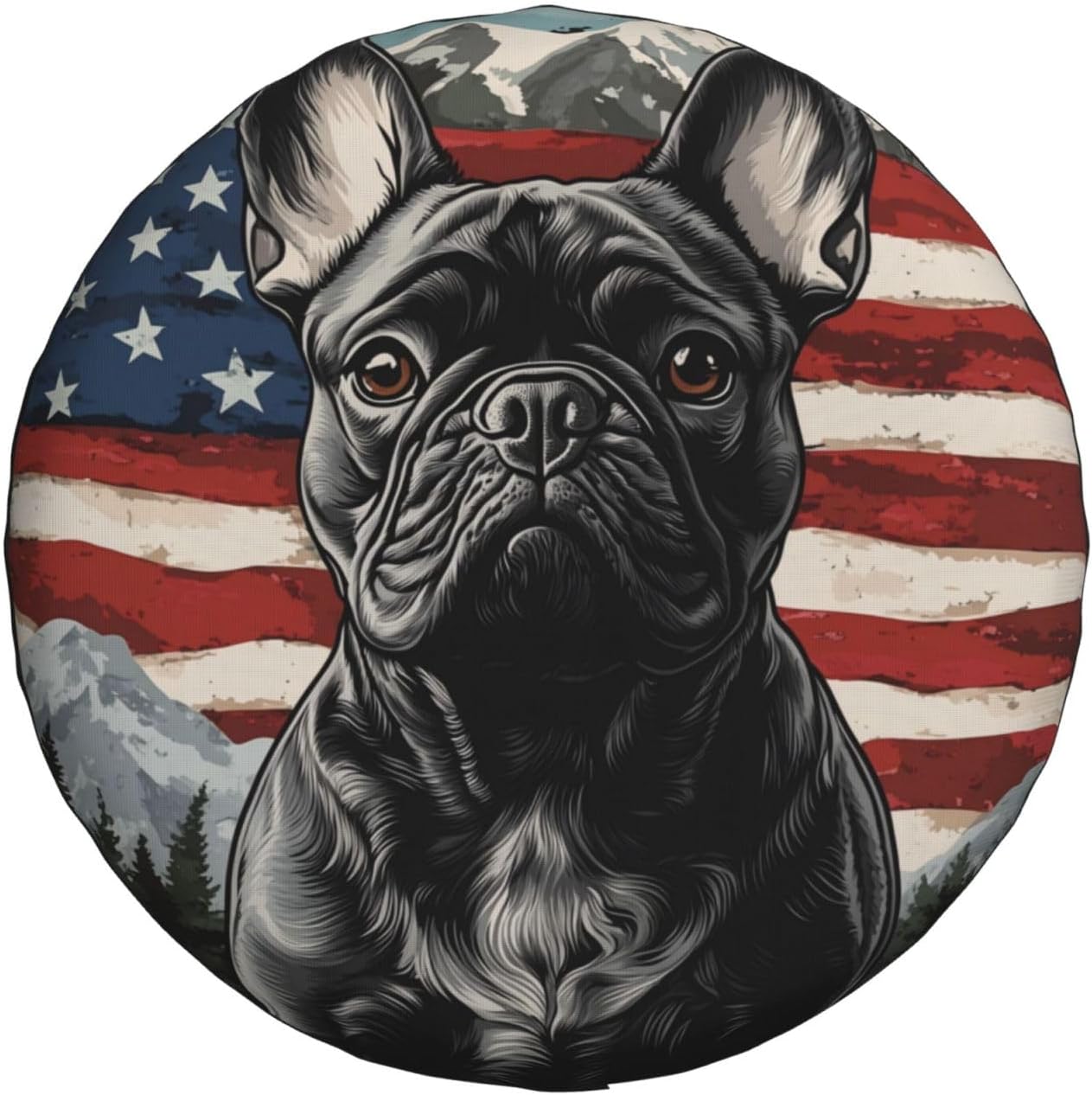 Spare Tire Cover for RV Camper, French Bulldog American Flag Tire Cover Protectors, Weatherproof Universal Wheel Cover for RV Travel Trailer Camper Truck 16in