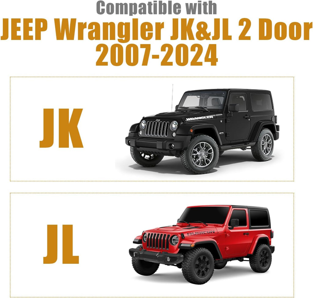 MAIKER OFF ROAD 600D Cab Cover Windproof Sunshade Cover Compatible with Jeep Wrangler JK JL 2-Door 2007-2024, 6-Layer Protection Frost Wiper & Mirror Covers Protect from Sunshine, UV, Snow, Rain