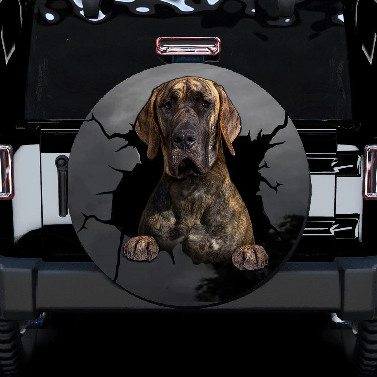 Brindle Great Dane Dog Spare Tire Cover - Great Dane Cracked 3D Wheel Covers for Dog Lovers Travel Trailer RV Accessories - Universal Fits Tire for Car/SUV/Truck Automotive Exterior Accessory
