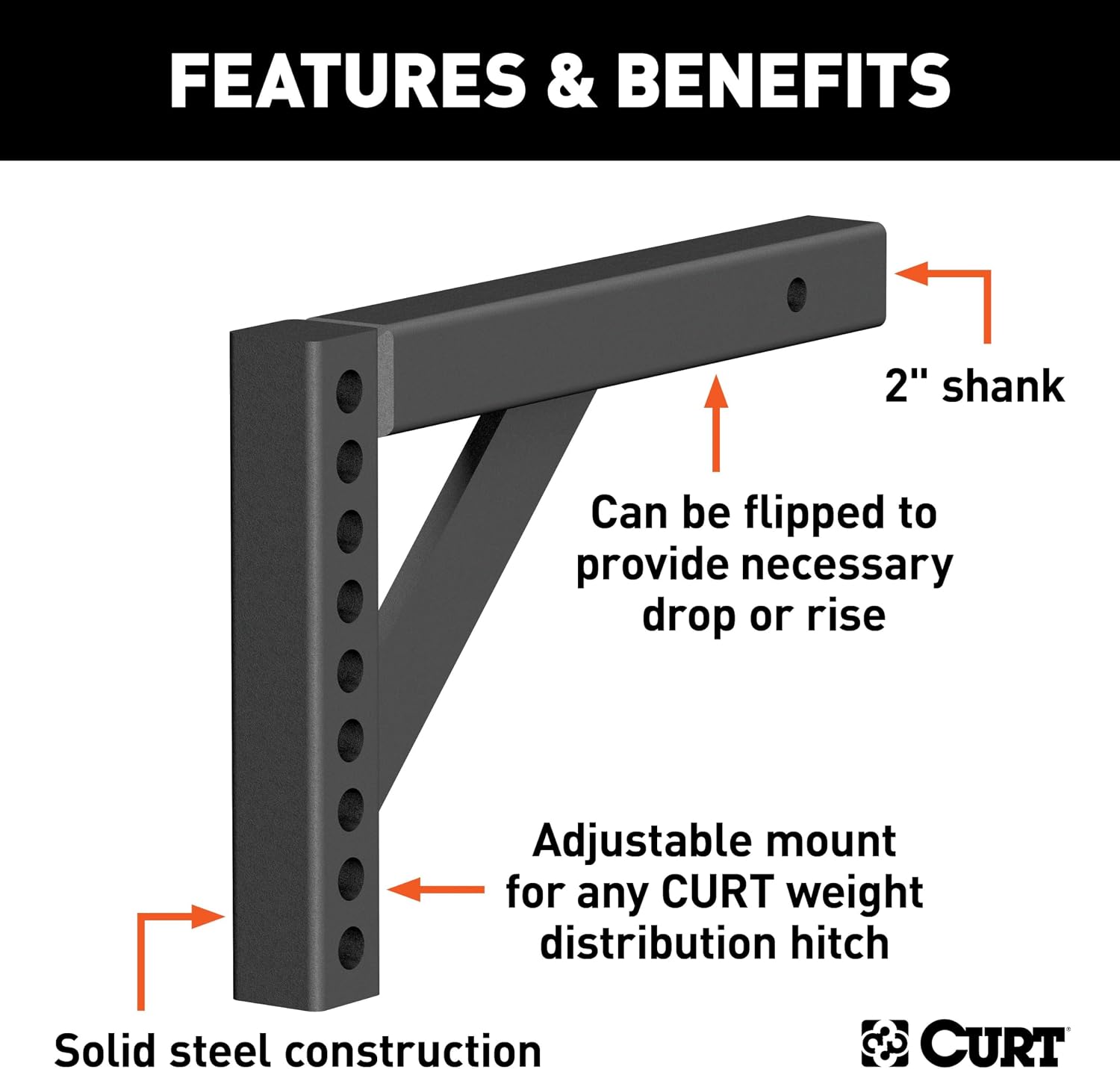 CURT 17122 Replacement Weight Distribution Hitch Shank, 2-Inch Receiver, 6-Inch Drop, 10-1/4-Inch Rise