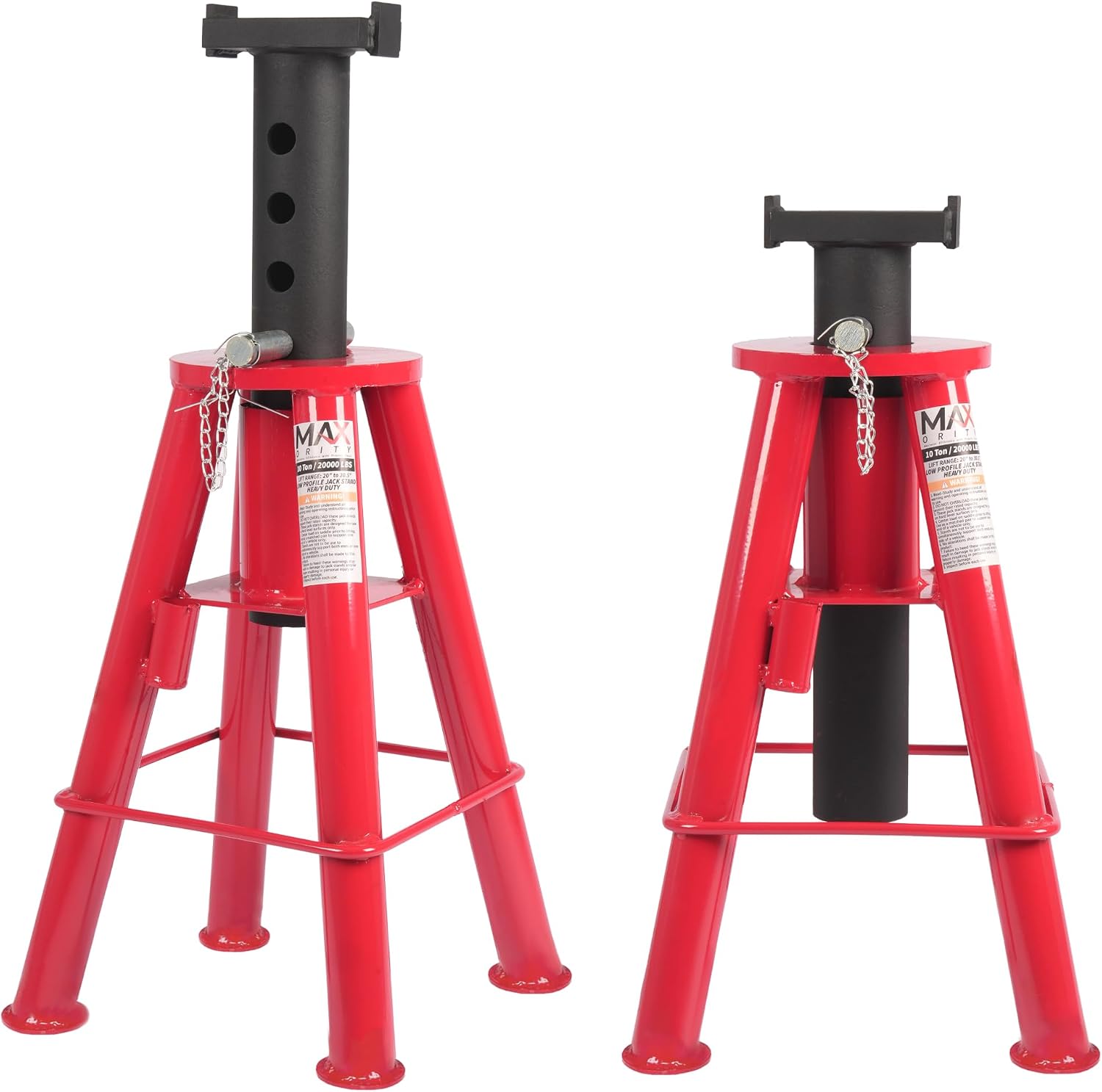Maxority 10 Ton (20,000 lbs) Capacity Heavy-Duty Medium Profile Pin Type Adjustable Jack Stand for Trucks & Equipment, 1 Pair