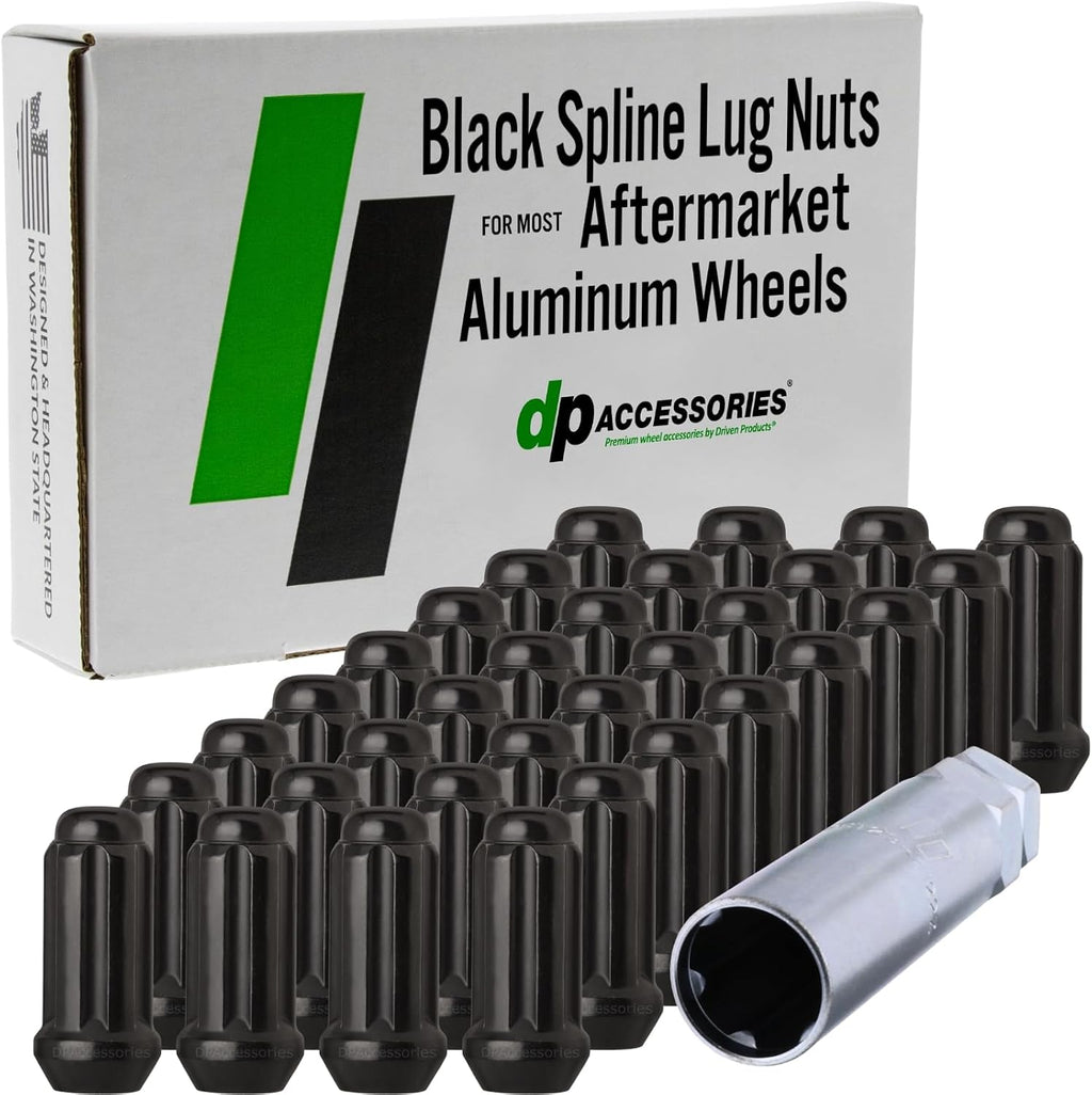 DPAccessories Black 1/2-20 Lug Nuts for Aftermarket Wheels - Closed End Duplex XL Spline Tuner - 51mm (2") Tall - Set of 32 - D5142P-2305/32