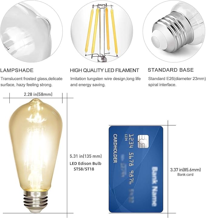 LED Edison Bulb 4W, Antique 40W Vintage Edison Bulb, E26 Light Bulb Non - Image 3