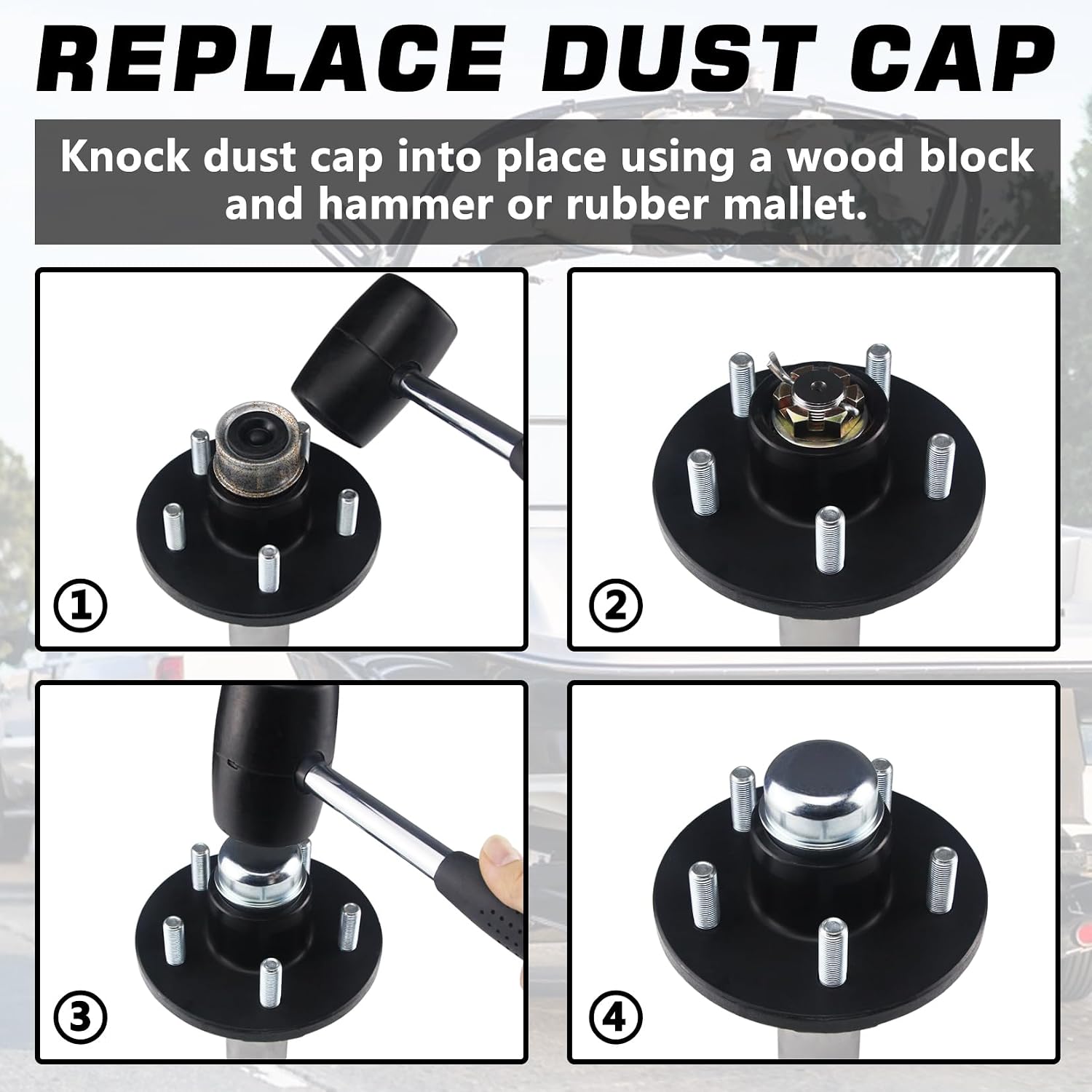 4pcs 1.98'' Trailer Axle Dust Caps, Trailer Hub Bearing Dust Cap Cup Wheel Center Grease Cover Caps for 2000-3500 lbs Boat Trailer Dexter EZ Lube Trailer Camper RV