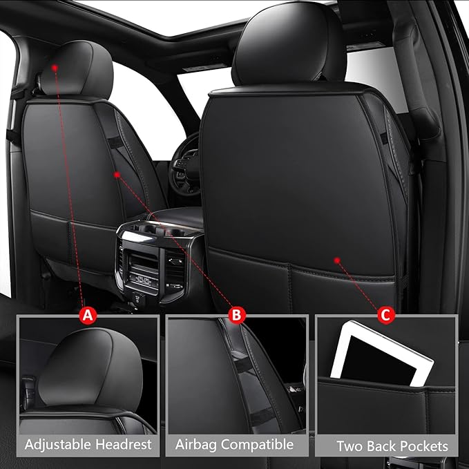 MIROZO Ram Seat Covers Full Set, Faux Leather Truck Seat Covers Compatible - Image 3