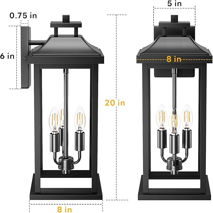 20" Large Outdoor Light Fixtures 3-Light 2 Pack, Exterior Wall Sconce Lanterns - Image 7