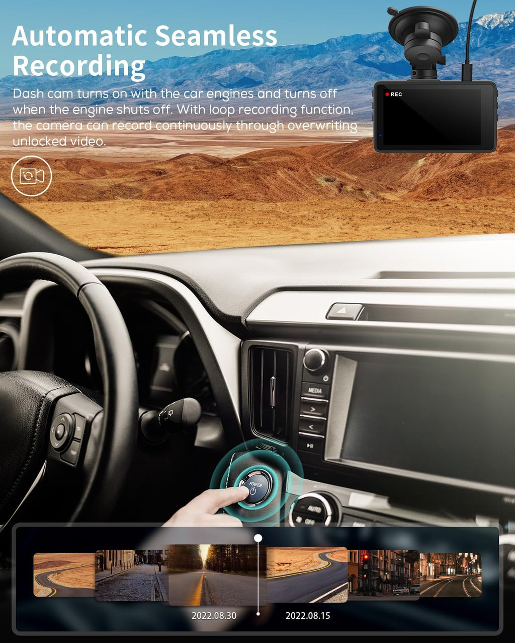 izeeker 2.5k dash cam front, 1440p qhd car, side view