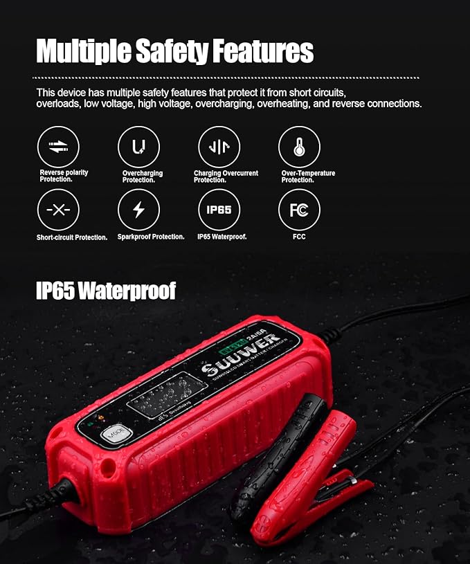5-Amp High-Efficiency 6V&12V Smart Car Battery Charger, Battery Maintainer - Image 4