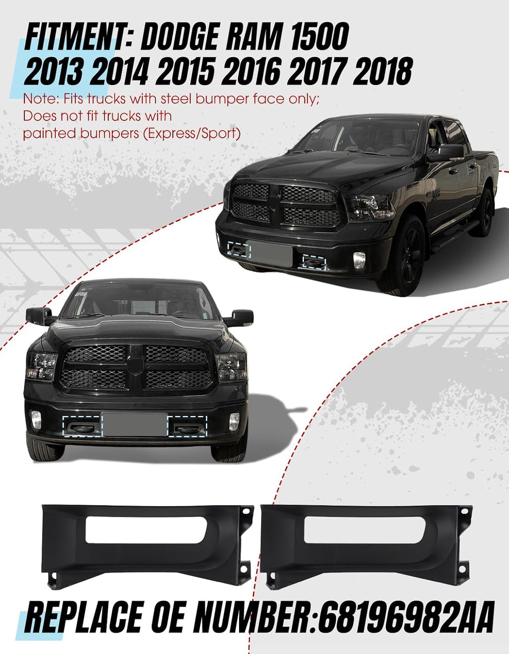Front Driver Passenge Tow Hooks Bezel Bracket Set for 2013-2018 Dodge Ram 1500,Front Left Plus Right Side Tow Hook Bezel Set with OEM Part 68196982AA for Dodge Ram Accessories,2PCS