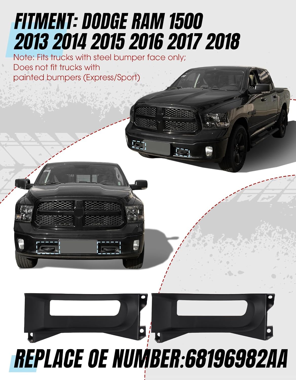 Front Driver Passenge Tow Hooks Bezel Bracket Set for 2013-2018 Dodge Ram 1500,Front Left Plus Right Side Tow Hook Bezel Set with OEM Part 68196982AA for Dodge Ram Accessories,2PCS