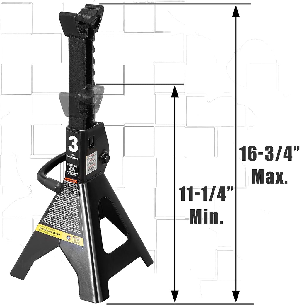 Torin AT43202B Steel Jack Stands: 3 Ton (6,000 lb) Capacity, Black, 1 Pair